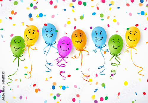 Bunte Smiley-Luftballons mit Konfetti