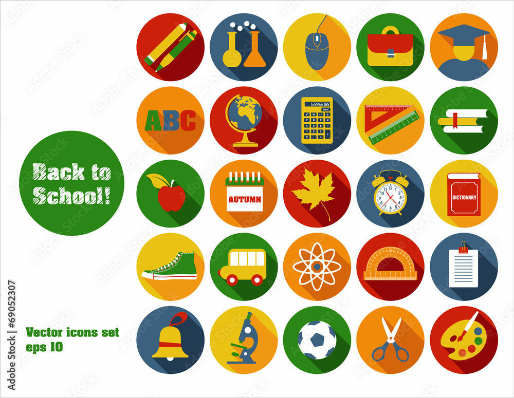 Back to school vector illustration. Set icons.