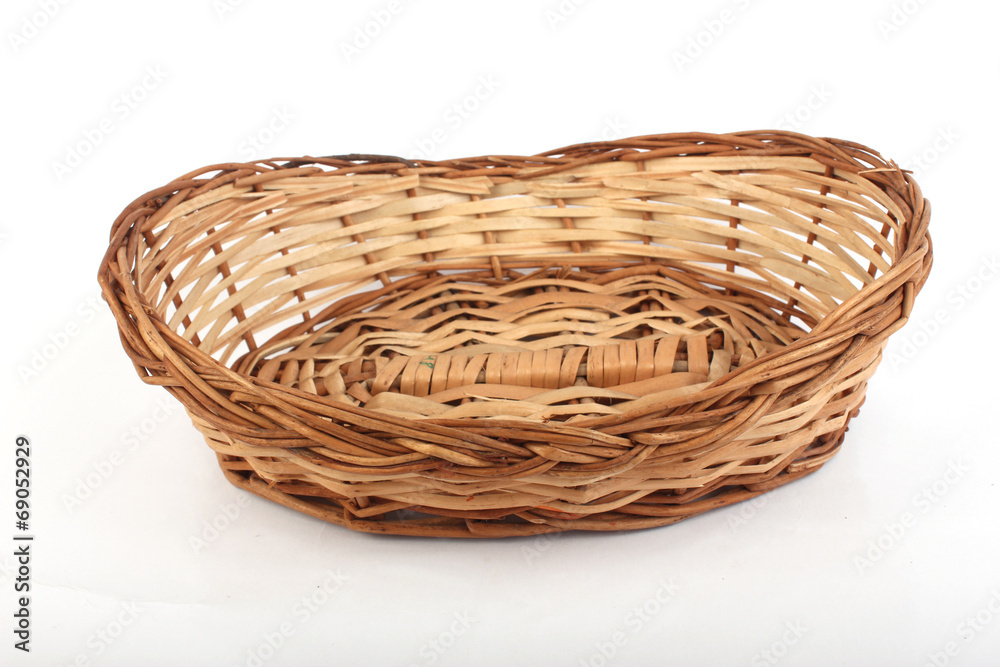 handmade wooden basket isolated on white background.