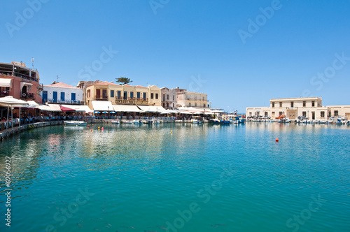 Old venetian harbour with various restaurants. Crete, Greece.