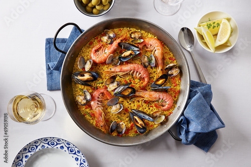 Typical spanish seafood paella photo