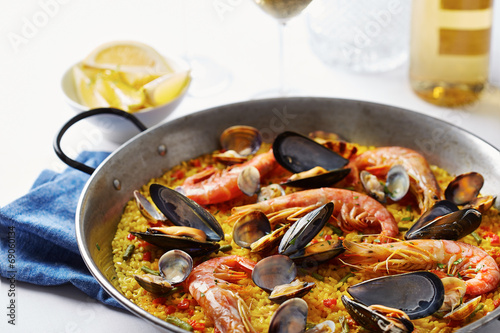Typical spanish seafood paella