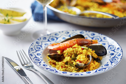 Typical spanish seafood paella