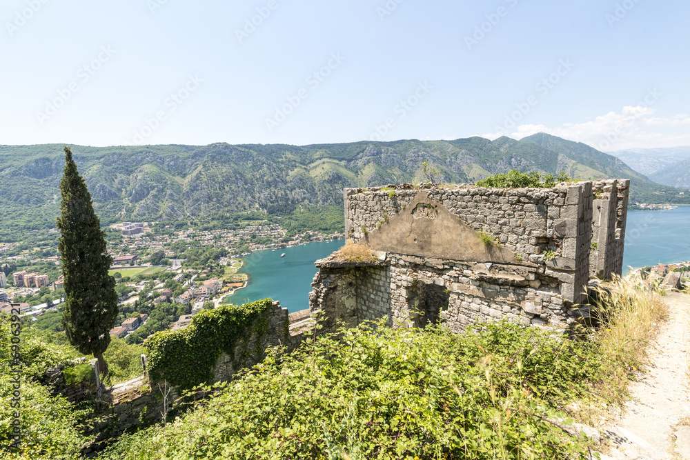 Old fortress in the mountains. Kotor. Montenegro