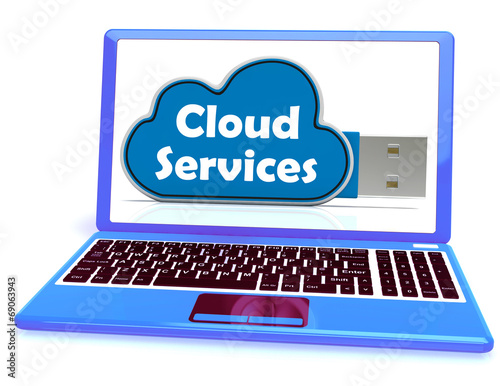 Cloud Services Memory Stick Laptop Shows Internet File Backup An