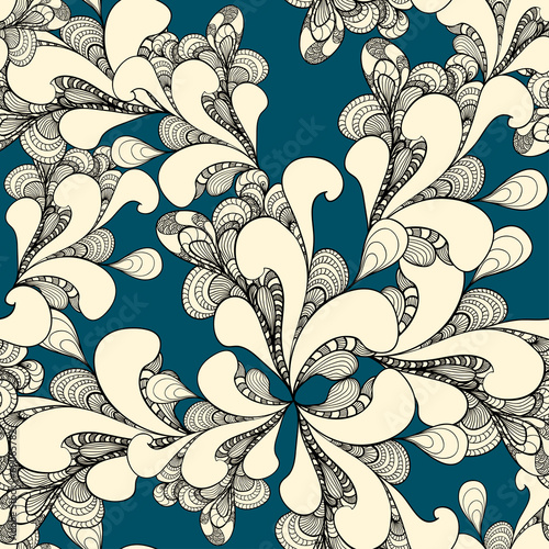 Abstract doodle seamless pattern on dark marine background