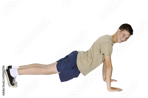 Young man in pushup position