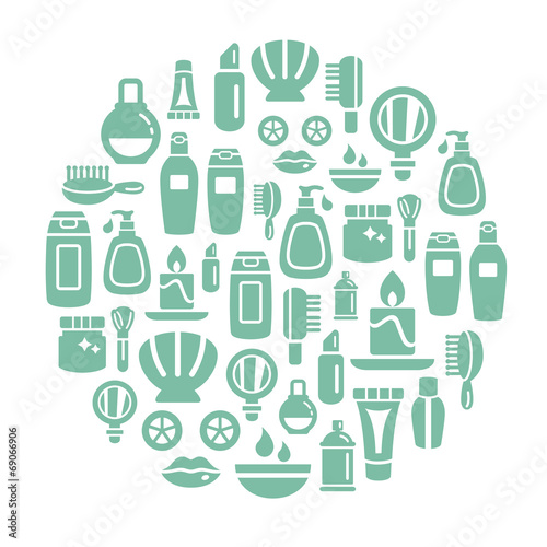 Beauty and Cosmetic Icons in Circle Shape