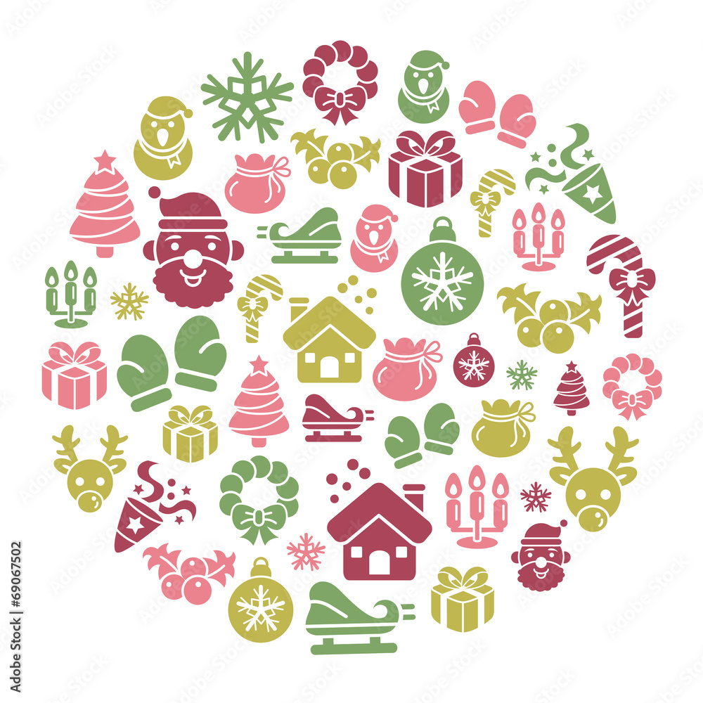 Christmas Element Icons in Circle Shape Christmas Element Icons in Circle Shape