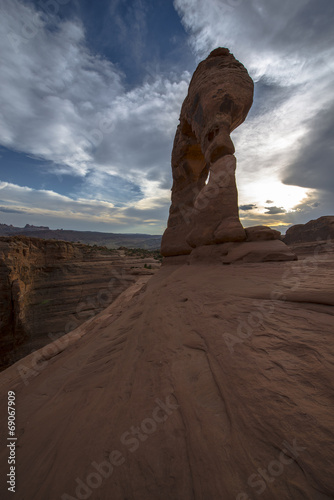 Beautiful sunset sky south side view of Delicate Arch