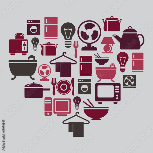 Foto Houseware Icons in Heart Shape