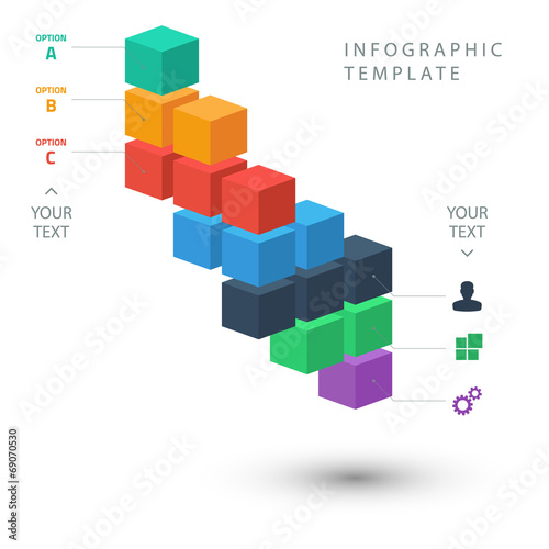 Color cubes info graphic template on white background.