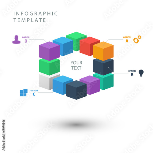 Color cubes info graphic template on white background. © FineVector