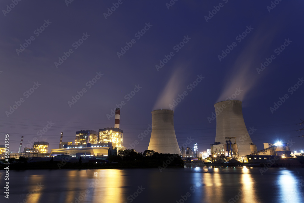 Thermal power plant at dusk