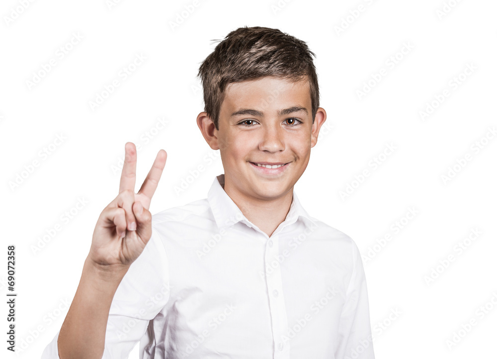 Young man showing number two sign, peace gesture Young man showing number two sign, peace gesture