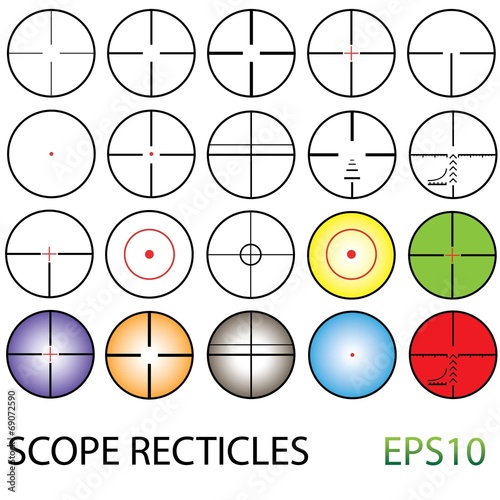 crosshairs set including colour reticles and night vision