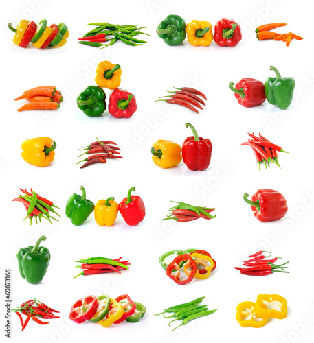 chili, pepper collection isolated on white background