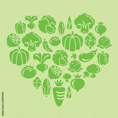 Vegetable Icons in Heart Shape