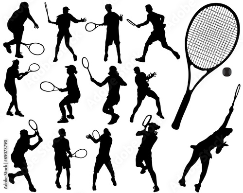 Black silhouettes  of tennis player 2, vector