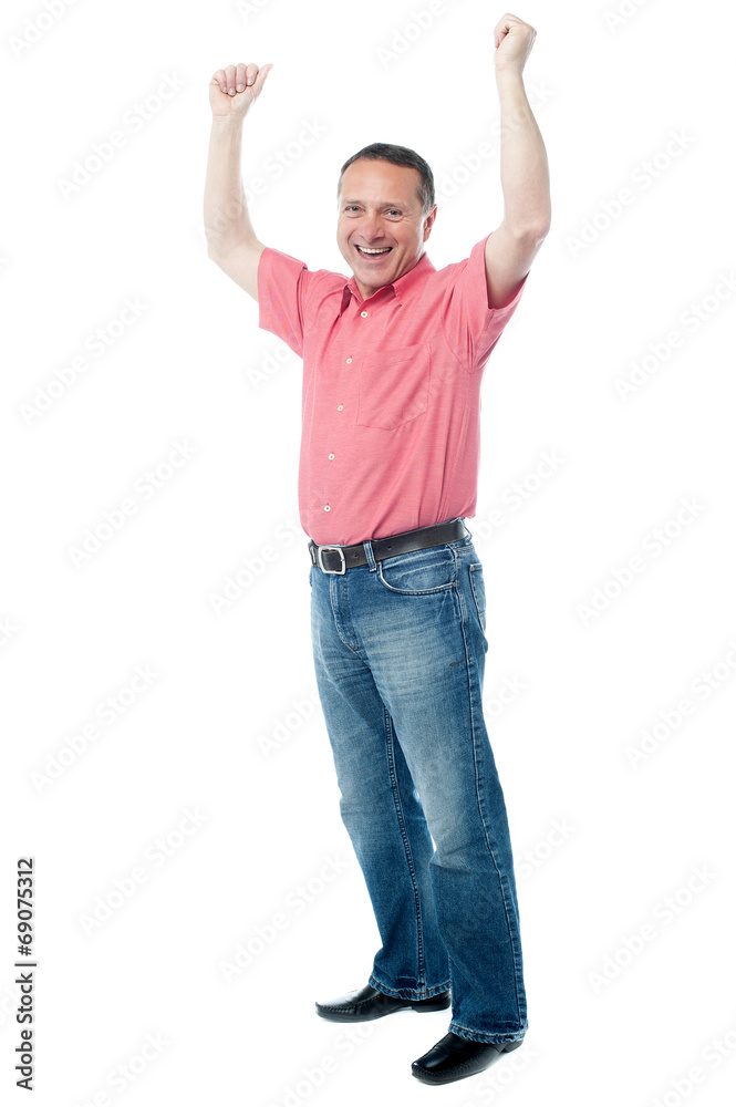 Mature gentleman with raised arms Mature gentleman with raised arms