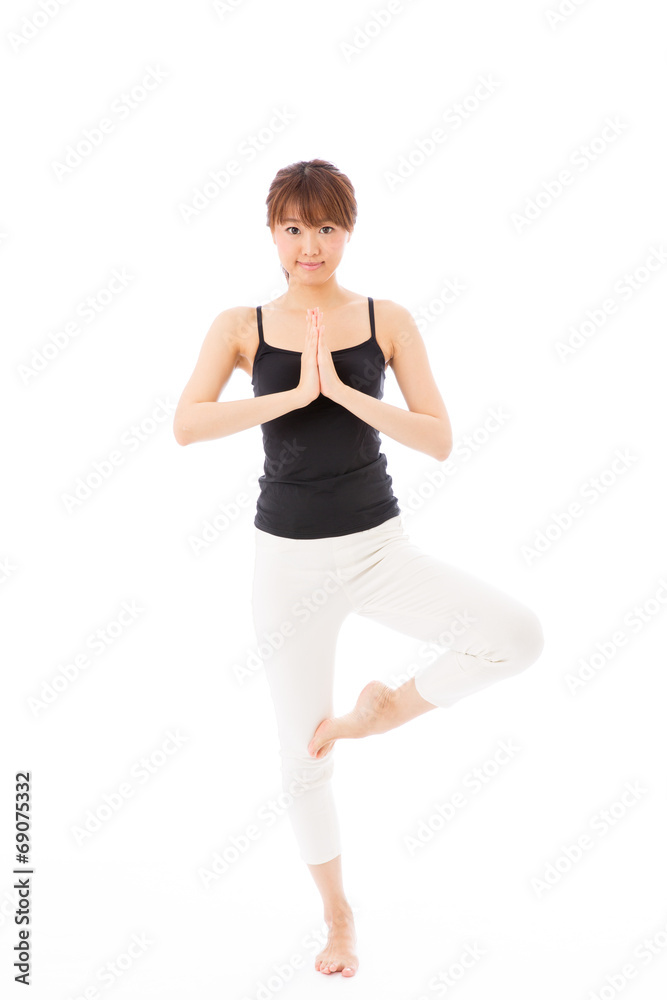 young asian woman exercise image on white background