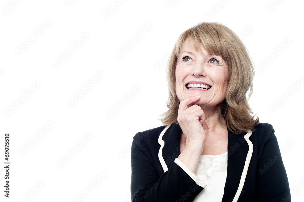 Mature woman thinking isolated on white Mature woman thinking isolated on white
