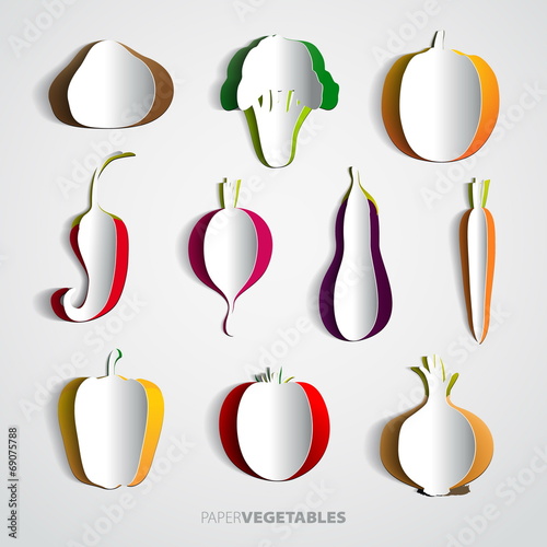 Paper vegetable Set cut out - mix design card illustration