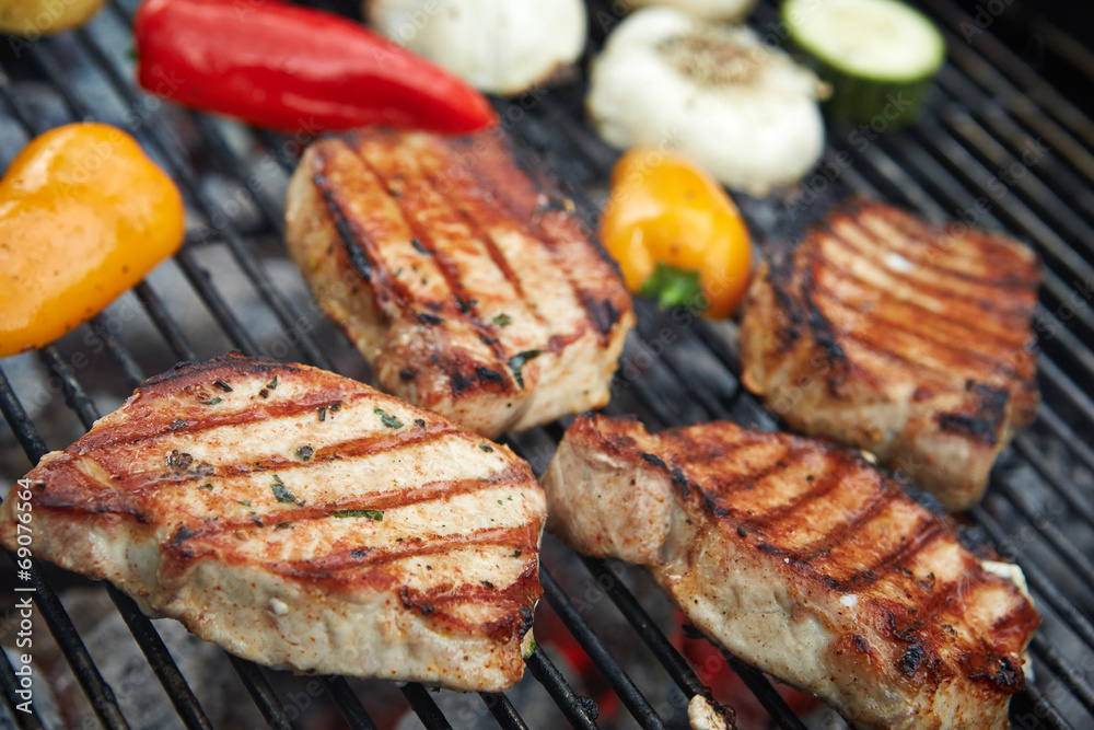 prepared meat on grill prepared meat on grill