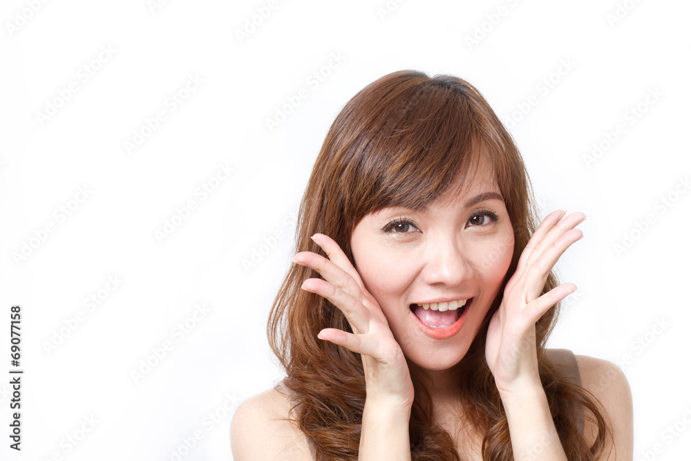 happy, smiling, beautiful, positive woman on white background happy, smiling, beautiful, positive woman on white background