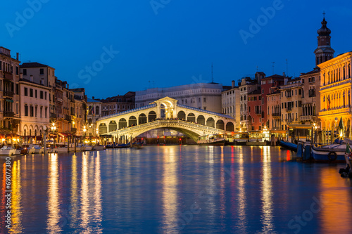Night shot of the Rialto bridge  Venice Italy