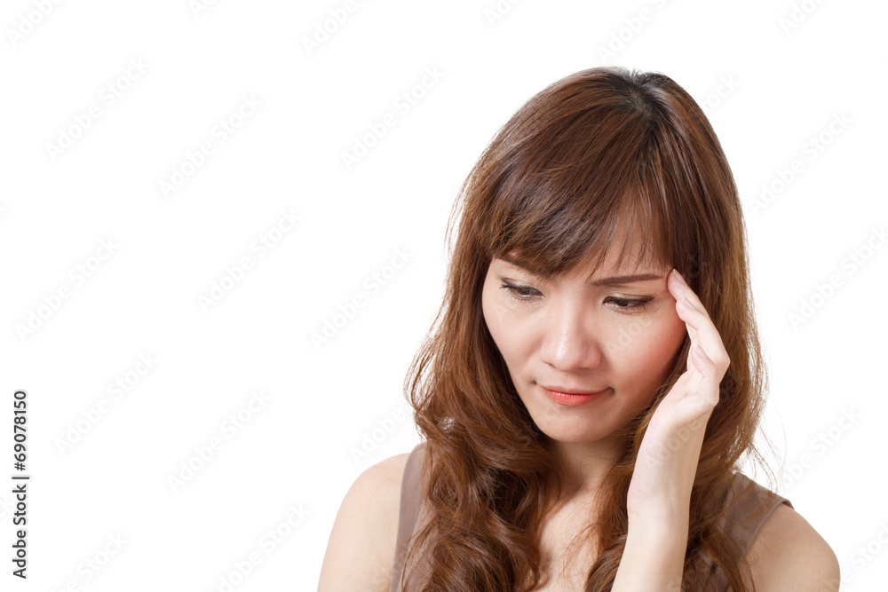 sick woman with headache, migraine, stress, negative feeling sick woman with headache, migraine, stress, negative feeling