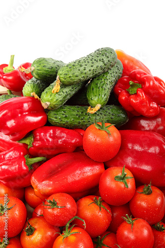 Tomatoes, cucumbers and peppers.