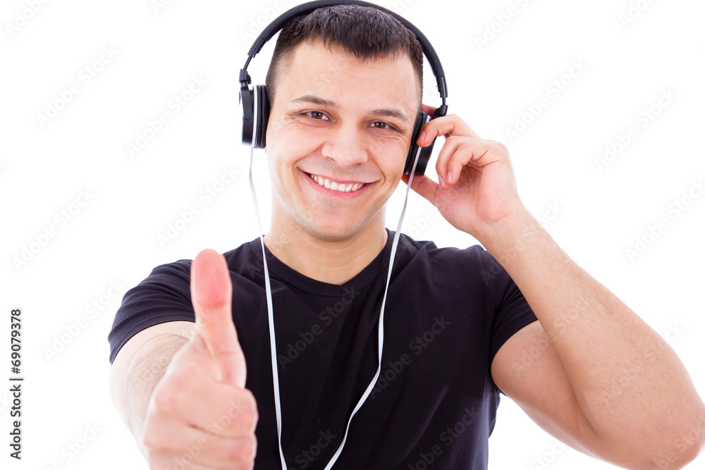 smiling dj with headphones showing thumbs up smiling dj with headphones showing thumbs up