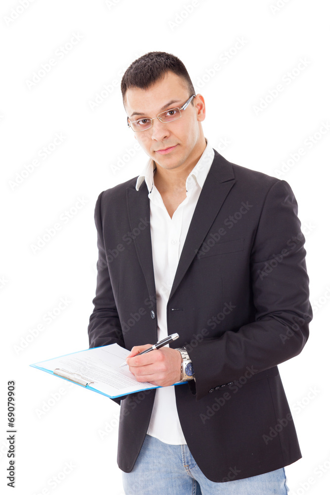 successful businessman with notes and pen successful businessman with notes and pen