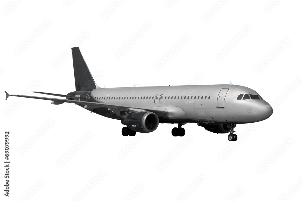 plane with dark landing gears isolated on white