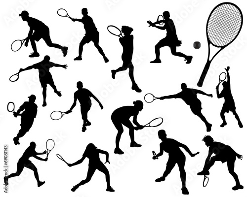 Silhouettes  of tennis players 3, vector