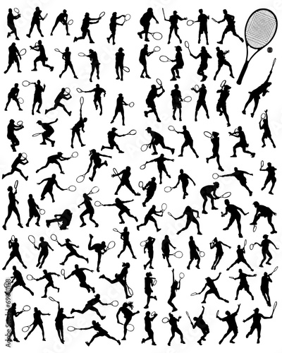 Silhouettes of tennis player, vector