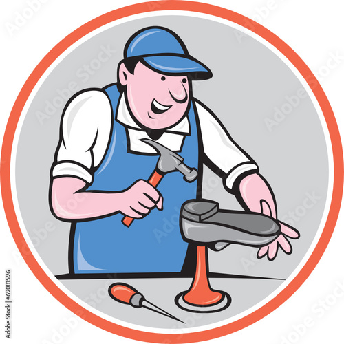 Shoemaker With Hammer Shoe Circle Cartoon