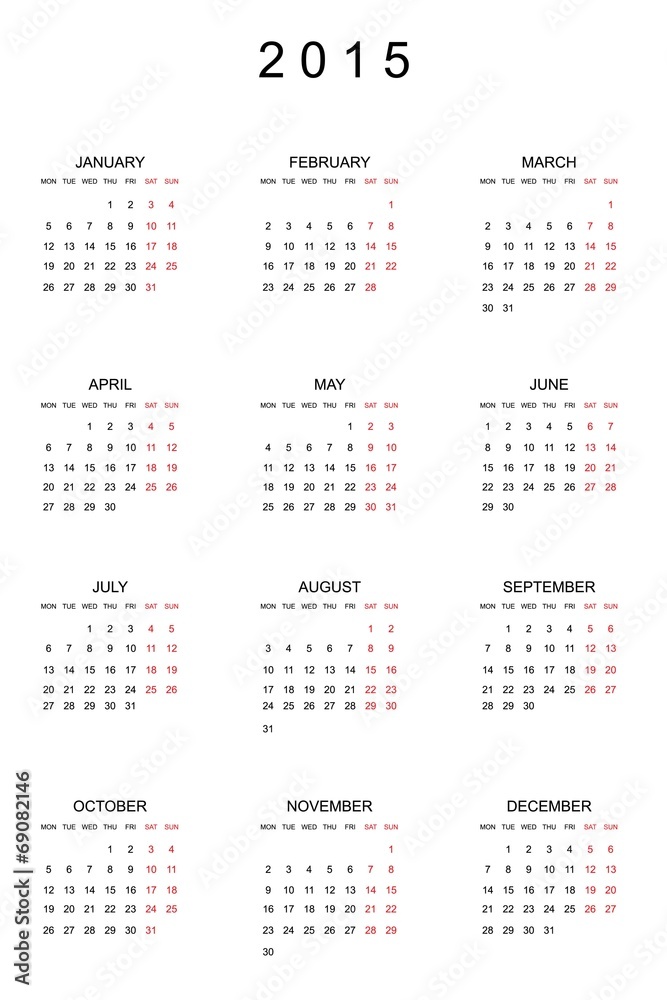 Calendar Illustration for the year of 2015 Calendar Illustration for the year of 2015