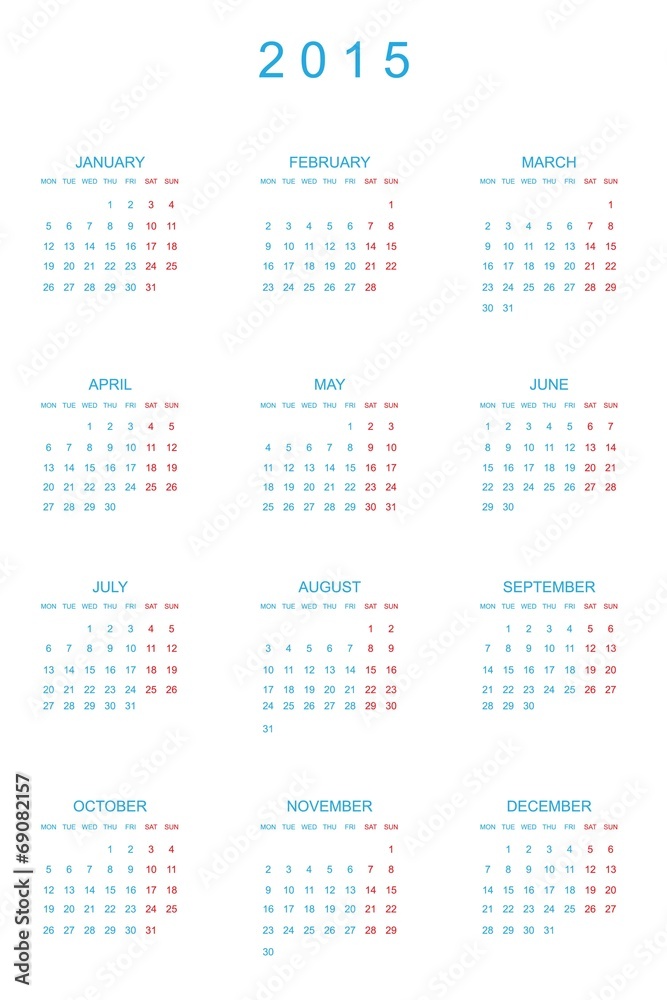 Calendar Illustration for the year of 2015 Calendar Illustration for the year of 2015