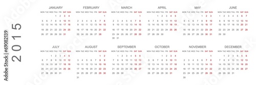 Calendar Illustration for the year of 2015