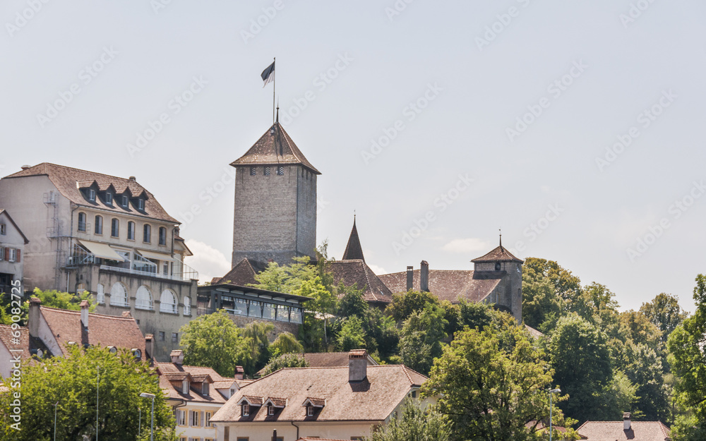 Murten, historische Altstadt, Schloss, Schlossturm, Schweiz