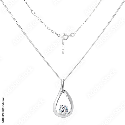 Vászonkép Silver necklace and pendant on white background