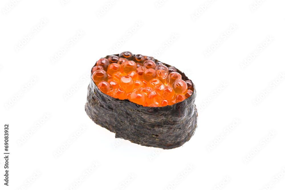 Salmon eggs sushi isolated on white Salmon eggs sushi isolated on white