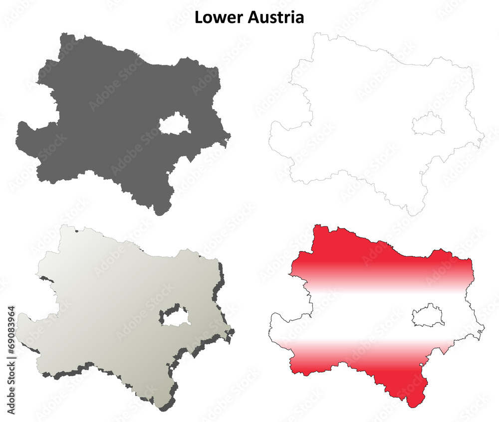Lower Austria blank detailed outline map set