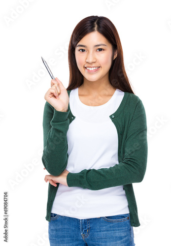 Woman hold with pen