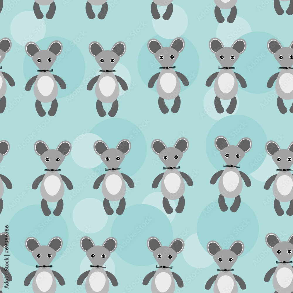 Seamless pattern with funny cute mouse animal on a blue backgrou Seamless pattern with funny cute mouse animal on a blue backgrou