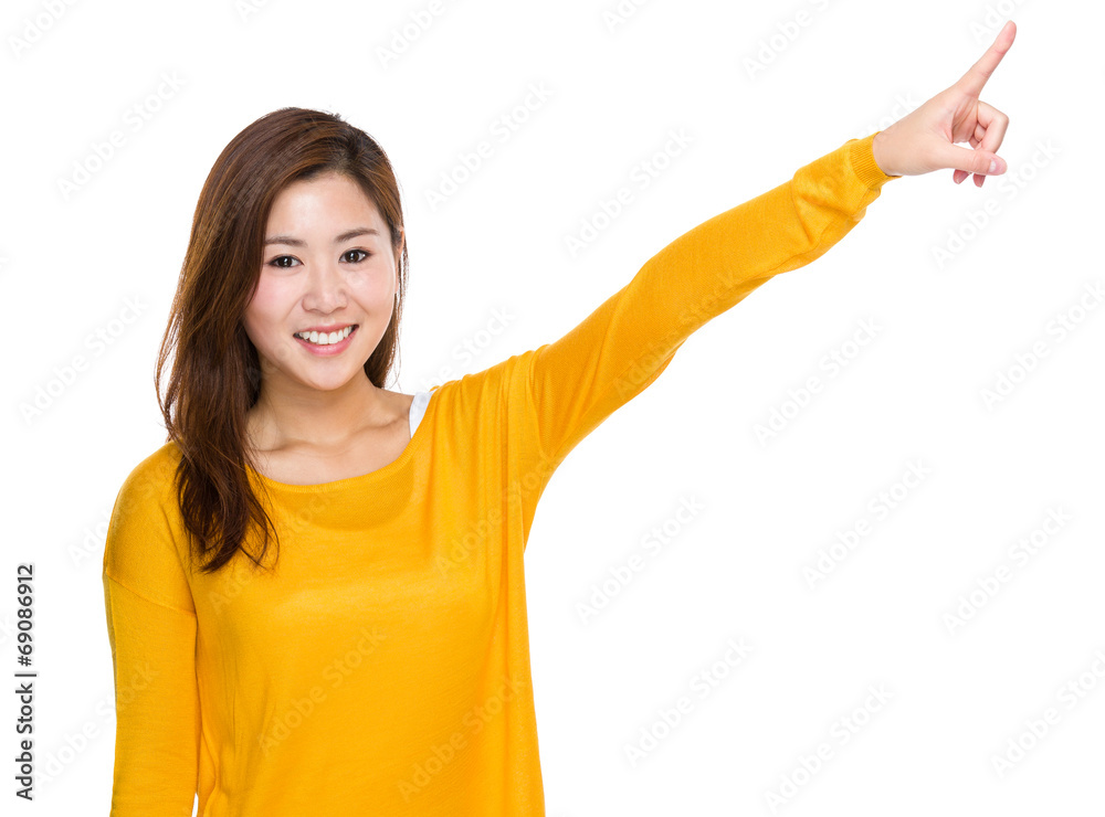 Woman finger point up Woman finger point up