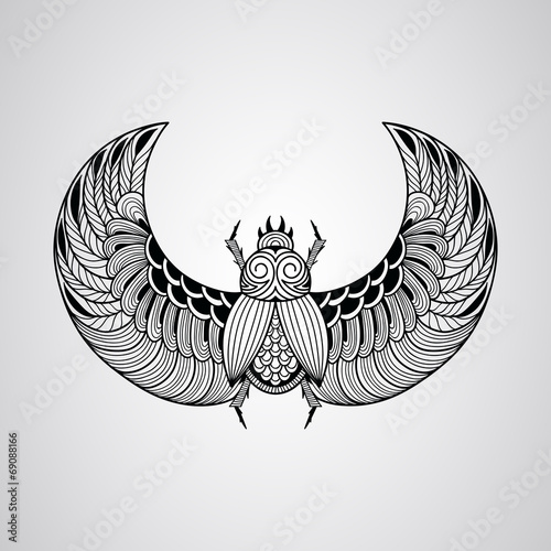 Vector scarab beetle, tattoo style