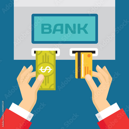 Human Hands with Plastic Card and Dollar - ATM Concept